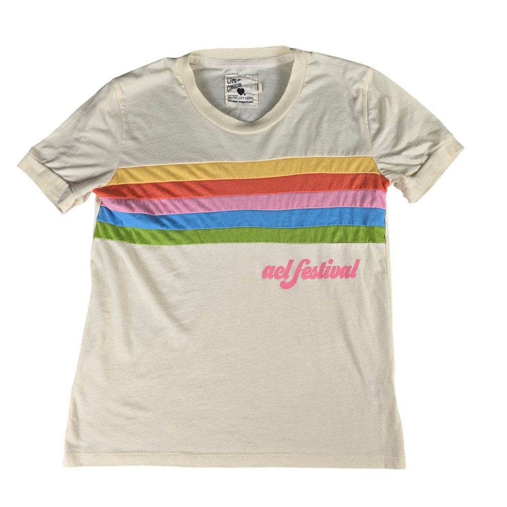 ACL Music Festival Camp Collection Rainbow Stripe T-Shirt Austin City Limits‎